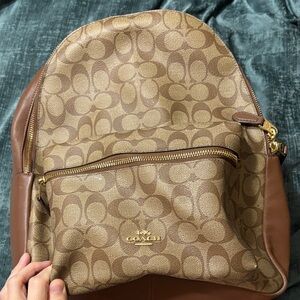 Coach Tan and Brown Signature Backpack